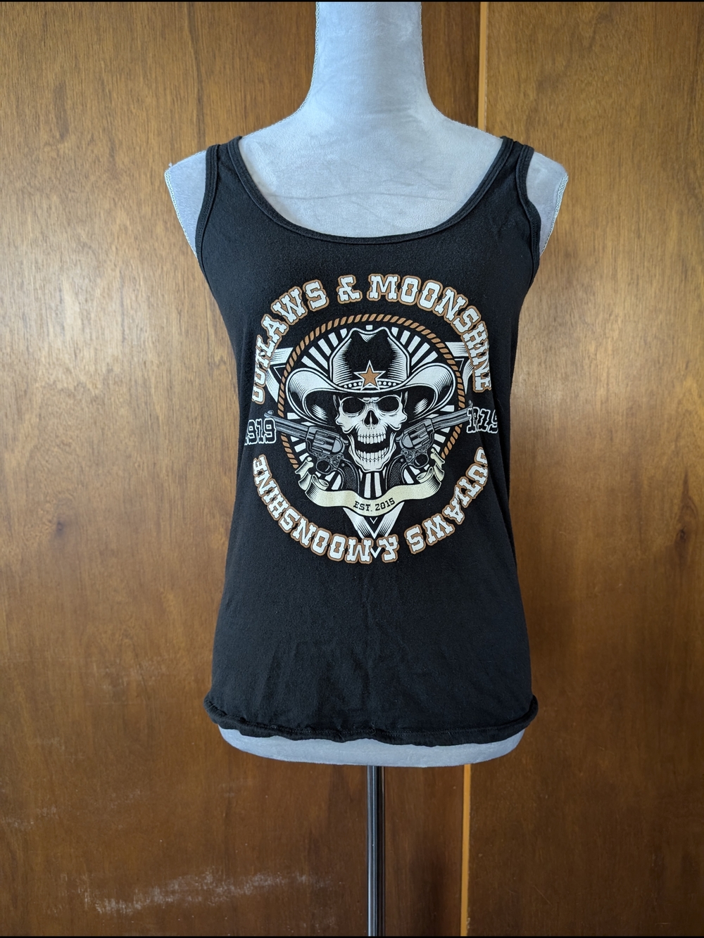 Black Graphic Skull Tank Top with Cowboy Design